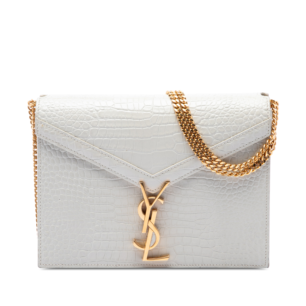 Pre-Loved Saint Laurent Croc Embossed Leather Monogram Cassandra Clasp Bag